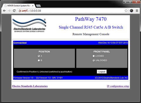 GUI for Model 7470 RJ45 Cat5e A/B Switch